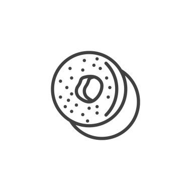 Simit çizgisi simgesi. Mobil konsept ve web tasarımı için doğrusal biçim işareti. Merkezde bir deliği olan yuvarlak simit vektör simgesi. Sembol, logo çizimi. Vektör grafikleri