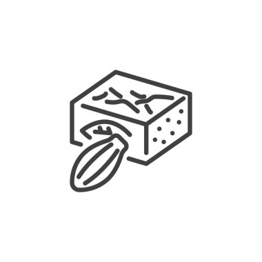 Kare brownie çizgisi ikonu. Mobil konsept ve web tasarımı için doğrusal biçim işareti. Brownie taslak vektör ikonu parçası. Sembol, logo çizimi. Vektör grafikleri