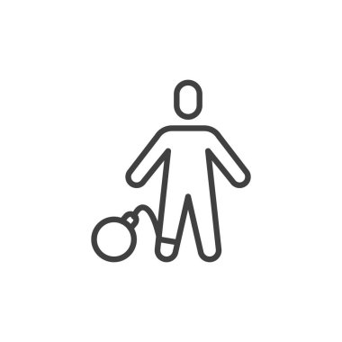 Borç Krizi çizgi simgesi. Mobil konsept ve web tasarımı için doğrusal biçim işareti. Bir insan ana hatlı vektör simgesi tarafından taşınan ağır bir yük. Sembol, logo çizimi. Vektör grafikleri