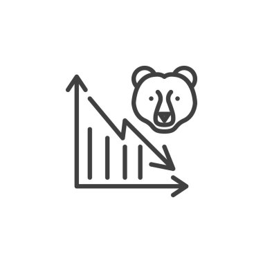 Bear Market çizgisi simgesi. Mobil konsept ve web tasarımı için doğrusal biçim işareti. Düşen hisse senedi fiyatları vektör ikonunu belirliyor. Sembol, logo çizimi. Vektör grafikleri