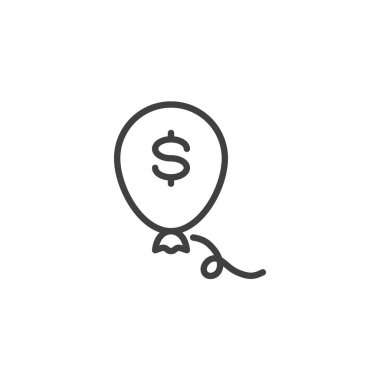 Şişme çizgisi simgesi. Mobil konsept ve web tasarımı için doğrusal biçim işareti. Dolar işaretli taslak vektör simgesiyle balon şişiyor. Sembol, logo çizimi. Vektör grafikleri