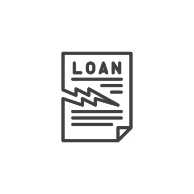 Borç Öntanımlı satır simgesi. Mobil konsept ve web tasarımı için doğrusal biçim işareti. Sözleşmenin bozulması ya da belge ana hatları vektör simgesi. Sembol, logo çizimi. Vektör grafikleri
