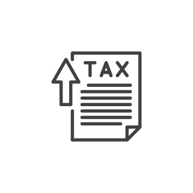 Vergi Artırma çizgisi simgesi. Mobil konsept ve web tasarımı için doğrusal biçim işareti. Vergi formu vektör ikonu ile yukarı doğru ok. Sembol, logo çizimi. Vektör grafikleri