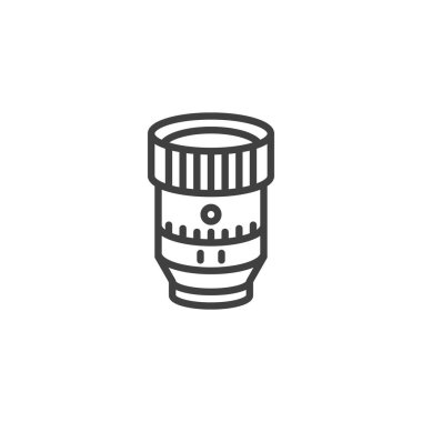 Kamera merceği çizgi simgesi. Mobil konsept ve web tasarımı için doğrusal biçim işareti. Odak halkalı kamera merceği vektör simgesini çizer. Sembol, logo çizimi. Vektör grafikleri