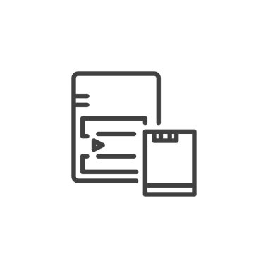 Kamera batarya hattı simgesi. Mobil konsept ve web tasarımı için doğrusal biçim işareti. Kamera bataryası ana hatlı vektör simgesi. Sembol, logo çizimi. Vektör grafikleri