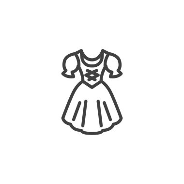 Dirndl elbise çizgisi simgesi. Mobil konsept ve web tasarımı için doğrusal biçim işareti. Bavyeralı kadınlar taslak vektör simgesi giyerler. Sembol, logo çizimi. Vektör grafikleri