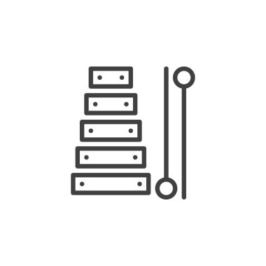 Ksilofon oyuncak hattı simgesi. Mobil konsept ve web tasarımı için doğrusal biçim işareti. Ksilofon müzik aleti ana hatlı vektör simgesi. Sembol, logo çizimi. Vektör grafikleri