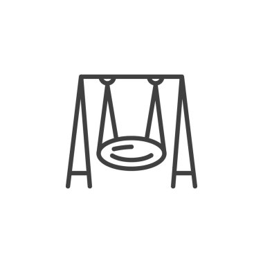 Oyun alanı salıncak çizgisi simgesi. Mobil konsept ve web tasarımı için doğrusal biçim işareti. Bebek salıncak vektör simgesi. Sembol, logo çizimi. Vektör grafikleri