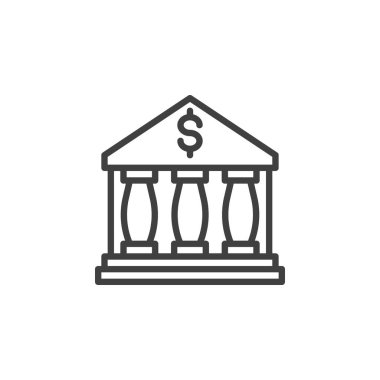 Bank Building çizgi simgesi. Mobil konsept ve web tasarımı için doğrusal biçim işareti. Banka binası taslak vektör simgesi. Sembol, logo çizimi. Vektör grafikleri