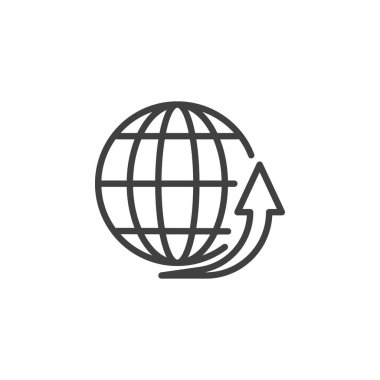 İş Genişleme Hattı simgesi. Mobil konsept ve web tasarımı için doğrusal biçim işareti. Küre ve ok ana hatları vektör simgesi. Sembol, logo çizimi. Vektör grafikleri