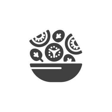 Sebze salatası vektör ikonu. Mobil konsept ve web tasarımı için düz tabela. Bir kase salata sembolü. Besleyici yemek sembolü, logo çizimi. Vektör grafikleri