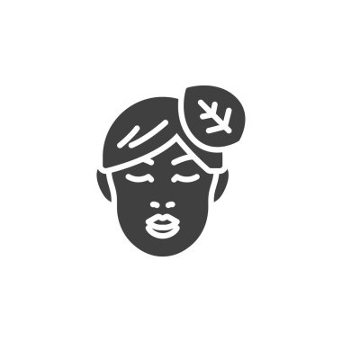 Yaprak vektör ikonu olan bir insan kafası. Mobil konsept ve web tasarımı için düz tabela. Sağlıklı Zihin sembolü. Sembol, logo çizimi. Vektör grafikleri