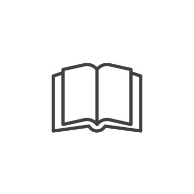 Kitap satırı simgesi. Mobil konsept ve web tasarımı için doğrusal biçim işareti. Kitap taslağı vektör simgesini aç. Edebiyat sembolü, logo çizimi. Vektör grafikleri