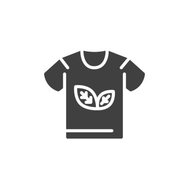 Yaprak vektör ikonlu tişört. Mobil konsept ve web tasarımı için düz tabela. Sürdürülebilir Moda sembolü. Sembol, logo çizimi. Vektör grafikleri