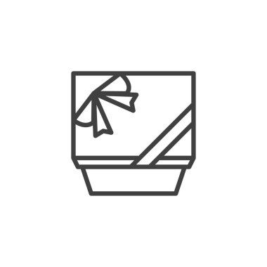 Papyon çizgisi ikonlu hediye kutusu. Mobil konsept ve web tasarımı için doğrusal biçim işareti. Yay çizgili vektör ikonu ile dekore edilmiş bir hediye kutusu. Sembol, logo çizimi. Vektör grafikleri