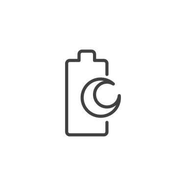 Pil Kurtarma Kipi çizgi simgesi. Mobil konsept ve web tasarımı için doğrusal biçim işareti. Hilal hatlı vektör ikonlu pil. Sembol, logo çizimi. Vektör grafikleri