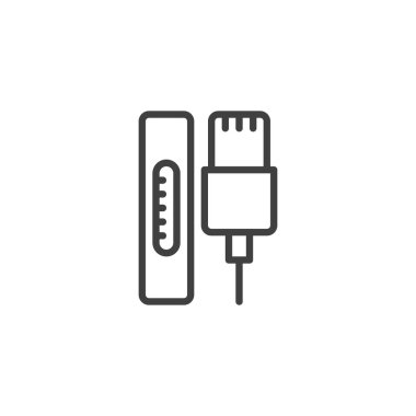 Liman hattı simgesi yükleniyor. Mobil konsept ve web tasarımı için doğrusal biçim işareti. Aygıt yükleme portu vektör simgesi. Sembol, logo çizimi. Vektör grafikleri