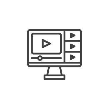 Kaydedilmiş Ders Satırı simgesi. Mobil konsept ve web tasarımı için doğrusal biçim işareti. Kayıt düğmesi ana hatlı bir bilgisayar ekranı. Sembol, logo çizimi. Vektör grafikleri