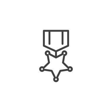 Onur Madalyası çizgisi ikonu. Mobil konsept ve web tasarımı için doğrusal biçim işareti. Yıldız ana hatlı vektör ikonlu askeri madalya. Sembol, logo çizimi. Vektör grafikleri