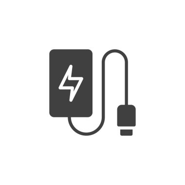 Taşınabilir güç bankası vektör simgesi. Mobil konsept ve web tasarımı için düz tabela. Taşınabilir şarj simgesi. Sembol, logo çizimi. Vektör grafikleri