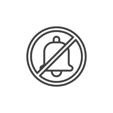 Çevrimdışı bilgilendirme simgesi. Mobil konsept ve web tasarımı için doğrusal stil işareti. Taslak vektör simgesinde kesik olan çan. Bildirim simgesi, logo illüstrasyonunu pasifleştir veya kapat