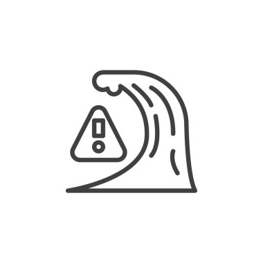 Sel Uyarı Satırı simgesi. Mobil konsept ve web tasarımı için doğrusal stil işareti. Üzerinde ünlem işareti olan su dalgası vektör simgesi. Sembol, logo çizimi. Vektör grafikleri