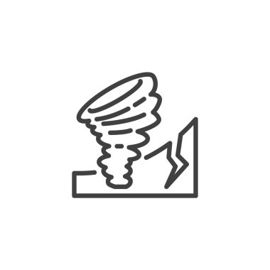 Doğal afet çizgisi ikonu. Mobil konsept ve web tasarımı için doğrusal stil işareti. Tornado ve deprem ikonu vektör ikonu. Çevresel tehlike sembolü, logo çizimi. Vektör grafikleri