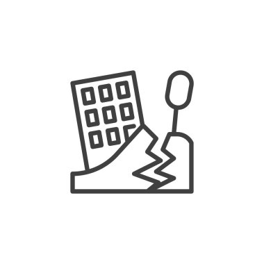 Deprem hattı ikonu. Mobil konsept ve web tasarımı için doğrusal stil işareti. Zemin çatlamış ve dış hat vektör simgesi oluşturmuş. Sismik aktivite sembolü, logo çizimi. Vektör grafikleri