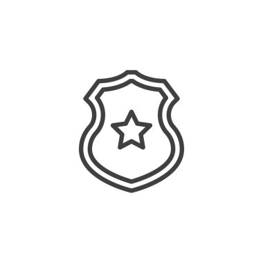 Polis hattı ikonu. Mobil konsept ve web tasarımı için doğrusal stil işareti. Polis rozeti vektör ikonunu özetliyor. Kolluk kuvvetleri ve koruma sembolü, logo çizimi. Vektör grafikleri