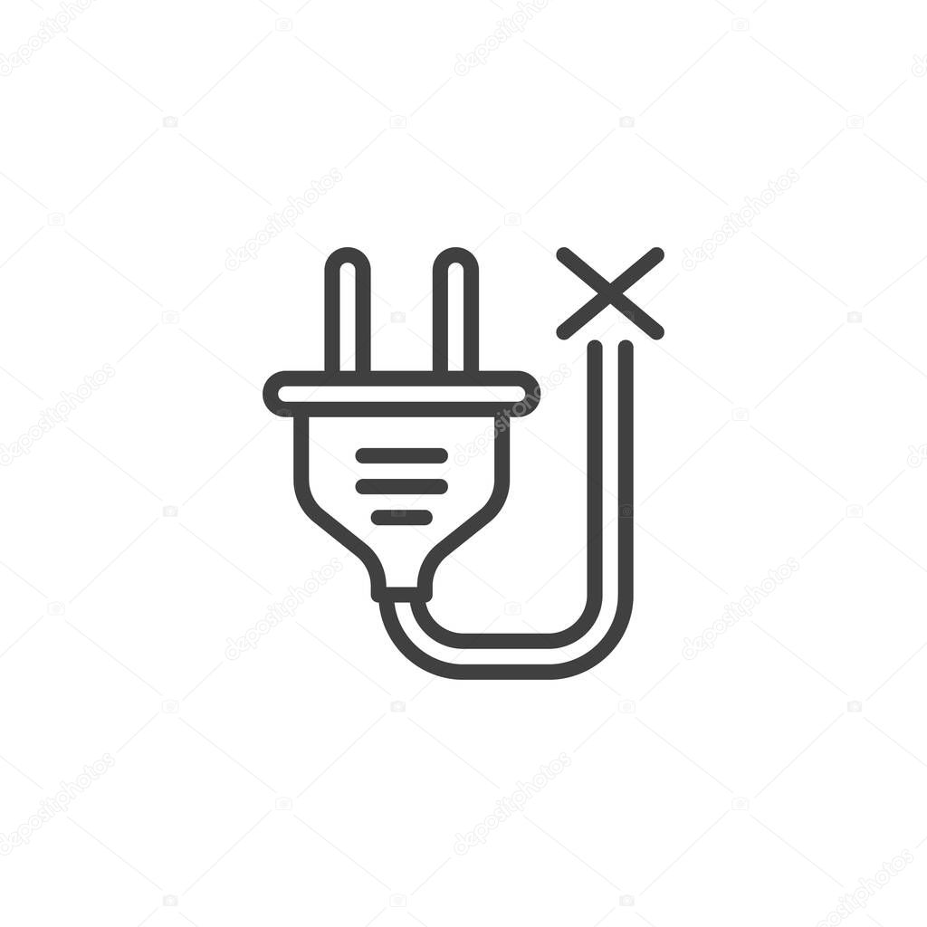 Power Outage line icon. Linear style sign for mobile concept and web design. Power plug with a cross outline vector icon. Loss of electricity symbol, logo illustration. Vector graphics