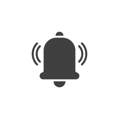 Ses dalgaları vektör ikonlu çan. Mobil konsept ve web tasarımı için düz tabela. Çan simgesi bildir. Uyarı ya da gelen mesaj sembolü, logo illüstrasyonu. Vektör grafikleri
