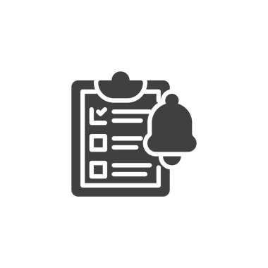 Bir uyarı çan vektör simgesi ile kontrol listesi. Mobil konsept ve web tasarımı için düz tabela. Görev Bildirimi simgesi. Görevler veya yapılacak ögeleri simgesi, logo illüstrasyonu. Vektör grafikleri