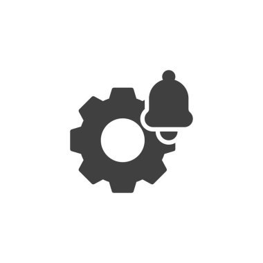 Çan vektör ikonlu bir vites. Mobil konsept ve web tasarımı için düz tabela. Bildirim Ayarları sembol simgesi. Tebligat tercihleri sembolü, logo illüstrasyonu. Vektör grafikleri