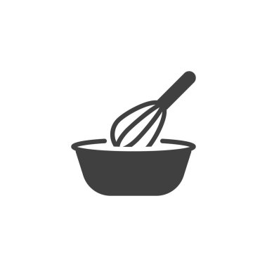 Kase ile çırpma vektör simgesini karıştırıyorum. Mobil konsept ve web tasarımı için düz tabela. Kase sembolü karıştırılıyor. Sembol, logo çizimi. Vektör grafikleri