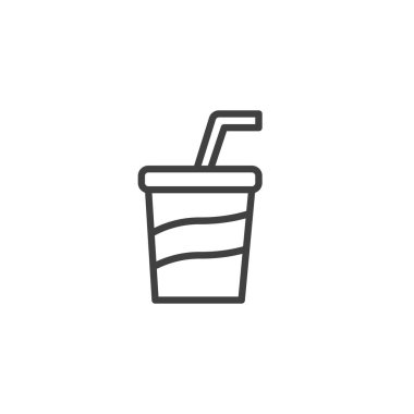 Soda Kupası çizgisi simgesi. Mobil konsept ve web tasarımı için doğrusal stil işareti. Saman çizgisi vektör ikonlu bir içecek bardağı. İçecek sembolü, logo illüstrasyonu. Vektör grafikleri