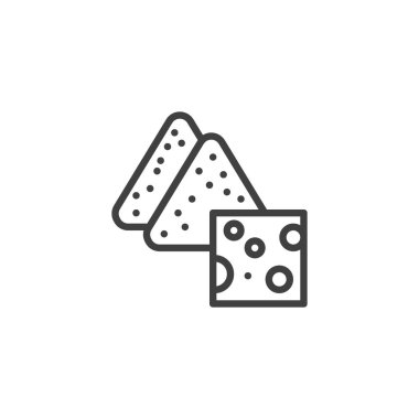 Nachos çizgisi ikonu. Mobil konsept ve web tasarımı için doğrusal stil işareti. Peynirli cips ve vektör simgesi. Meksika çerez sembolü, logo illüstrasyonu. Vektör grafikleri.