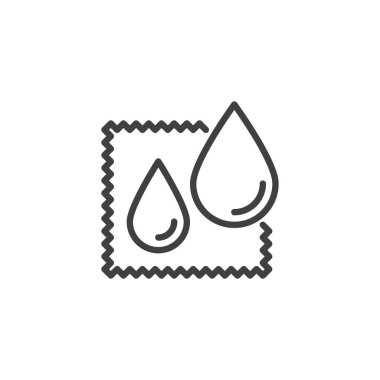 Su geçirmez madde çizgisi simgesi. Mobil konsept ve web tasarımı için doğrusal biçim işareti. Su damlacıkları olan kumaş, vektör simgesini çizer. Sembol, logo çizimi. Vektör grafikleri