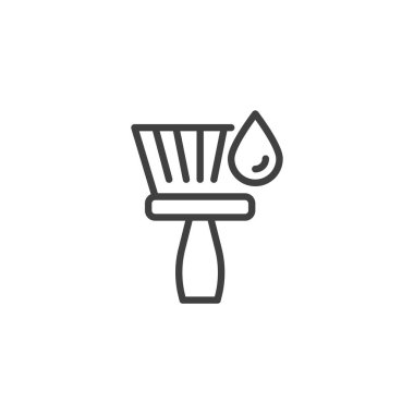 Su geçirmez kaplama çizgisi simgesi. Mobil konsept ve web tasarımı için doğrusal biçim işareti. Fırça ve su, vektör simgesini bırakır. Sembol, logo çizimi. Vektör grafikleri