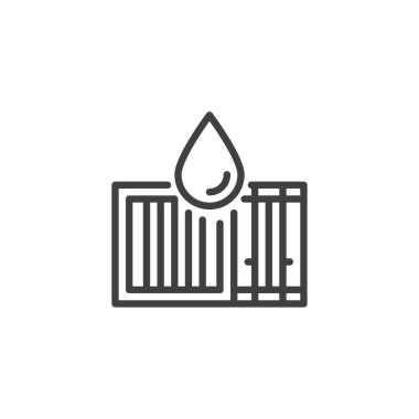 Su mühürlü hat simgesi. Mobil konsept ve web tasarımı için doğrusal biçim işareti. Kapalı kabın içinde su damlası vektör ikonu var. Sembol, logo çizimi. Vektör grafikleri