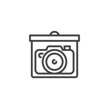 Suya dirençli dava hattı ikonu. Mobil konsept ve web tasarımı için doğrusal biçim işareti. Kamera koruyucu durum ana hatları vektör simgesi. Sembol, logo çizimi. Vektör grafikleri