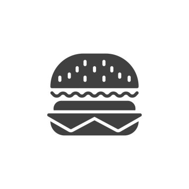 Patatesli, marullu ve peynirli klasik burgerler. Çizburger vektör ikonu. Mobil konsept ve web tasarımı için düz tabela. Fast food sembolü, logo çizimi. Vektör grafikleri