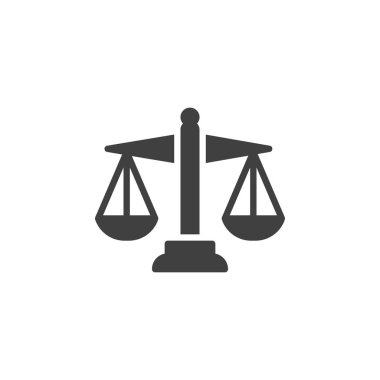 Vektör simgesini dengeleme ölçeklendirir. Mobil konsept ve web tasarımı için düz tabela. Adalet glifinin sembolü ölçekleri. Adalet sembolü, logo illüstrasyonu. Vektör grafikleri