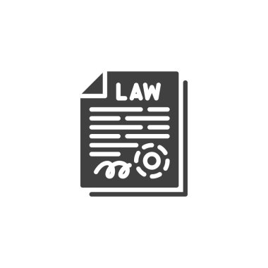Mühür vektör ikonlu yasa belgesi. Mobil konsept ve web tasarımı için düz tabela. Kontrat imzalı sembol. Sembol, logo çizimi. Vektör grafikleri