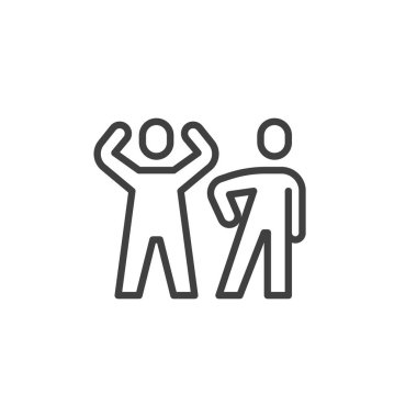 Vücut Dili çizgisi simgesi. Mobil konsept ve web tasarımı için doğrusal biçim işareti. Vücut duruşu farklı olan kişi vektör simgesini çizer. Sembol, logo çizimi. Vektör grafikleri