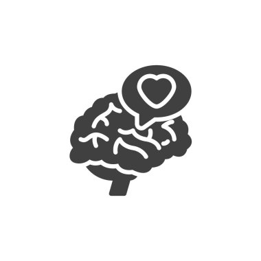 Bir kalp ve beyin vektör ikonu ile iletişim balonu. Mobil konsept ve web tasarımı için düz tabela. Psikoterapi sembolü. Sembol, logo çizimi. Vektör grafikleri