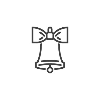 Pruva çizgisi ikonlu Noel çanı. Mobil konsept ve web tasarımı için doğrusal biçim işareti. Jingling Bell ana hatları vektör simgesi. Sembol, logo çizimi. Vektör grafikleri