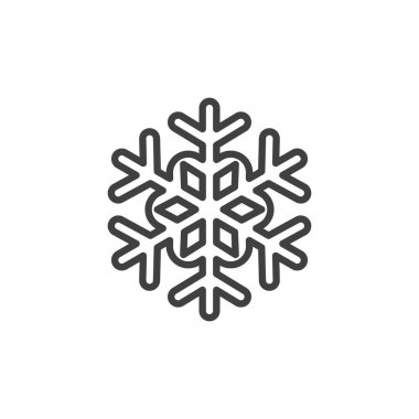 Noel Kar Tanesi çizgisi simgesi. Mobil konsept ve web tasarımı için doğrusal biçim işareti. Kar Tanesi ana hat vektör simgesi. Kış sembolü, logo illüstrasyonu. Vektör grafikleri