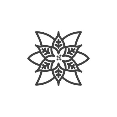 Noel Poinsettia çizgi ikonu. Mobil konsept ve web tasarımı için doğrusal biçim işareti. Poinsettia ana hat vektör simgesi. Sembol, logo çizimi. Vektör grafikleri