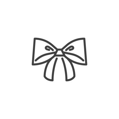 Noel kurdelesi çizgisi ikonu. Mobil konsept ve web tasarımı için doğrusal biçim işareti. Dekoratif yay şeridi taslak vektör ikonu. Sembol, logo çizimi. Vektör grafikleri