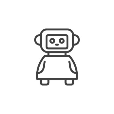 Robot yardımcı çizgi simgesi. Mobil konsept ve web tasarımı için doğrusal biçim işareti. Kişisel Robot Asistanı taslak vektör simgesi. Sembol, logo çizimi. Vektör grafikleri